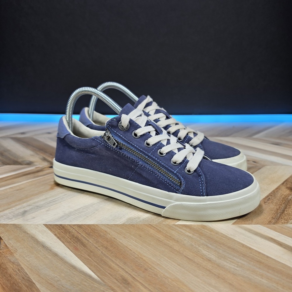 Taos Z-Soul Shoes Women's 8 Blue White Canvas Comfort Zip Low Sneakers